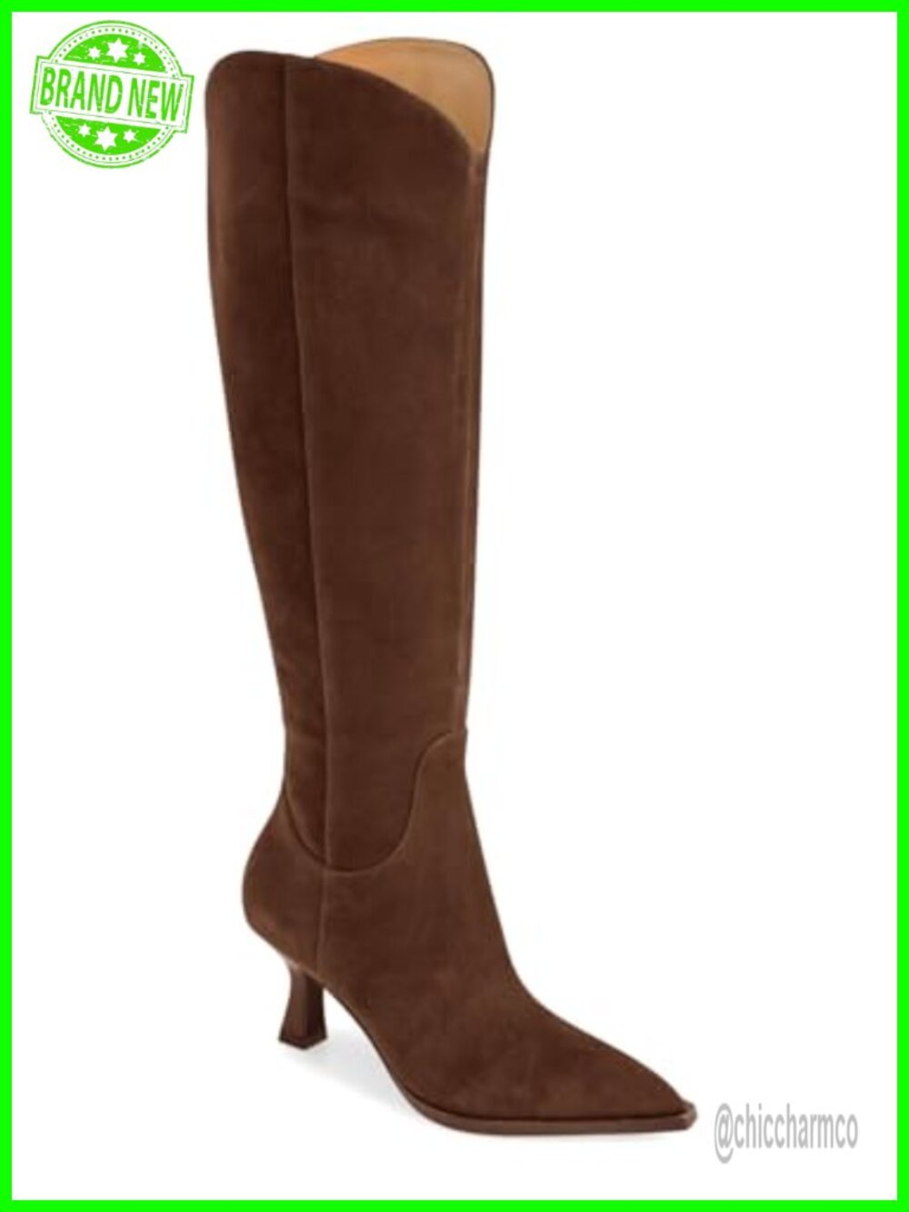 Womens Wide Calf Knee High Boots Kitten Heel Pointed Toe Tall Boots Side Zipper